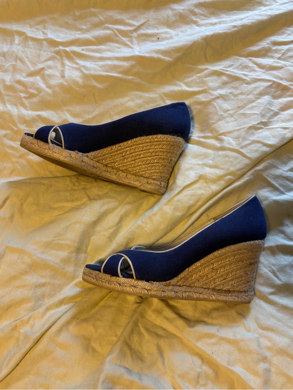 Boden espadrille wedge sandals, navy blue canvas, size 37